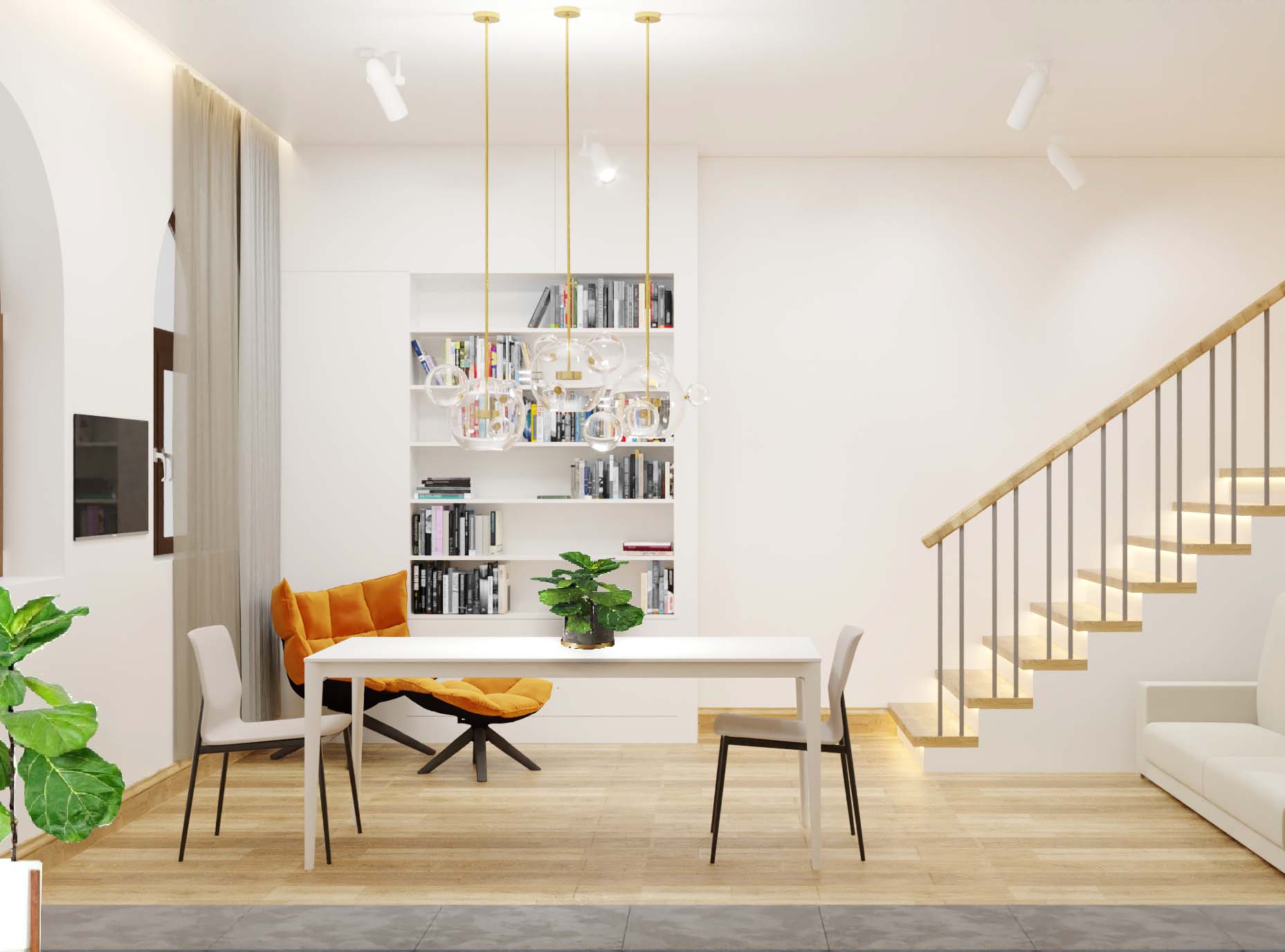 Kitchen duplex bookcase view