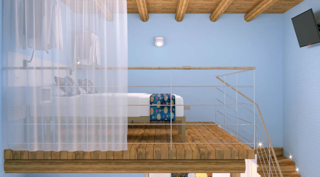 Khuhra studio apartment bedroom second level