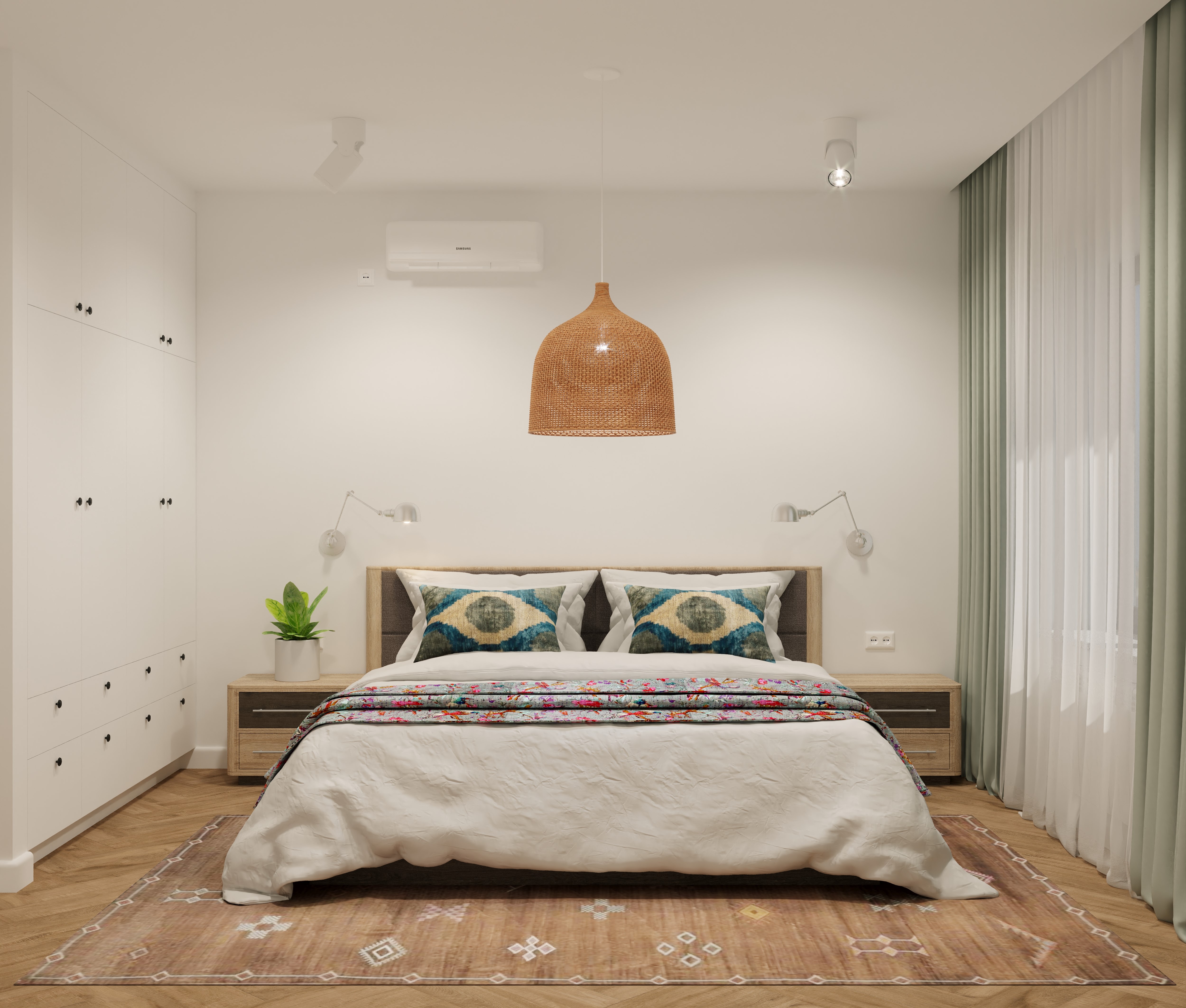 Спальня с подушками из узбекского вельвета