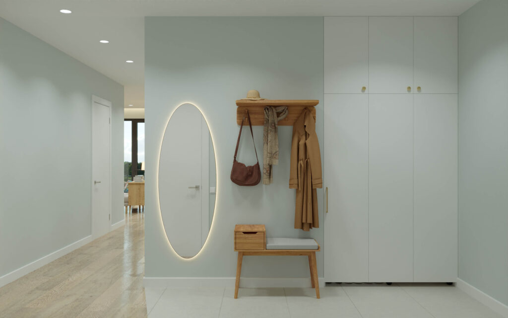 Дизайн прихожей в стиле Midcentury голубой цвет